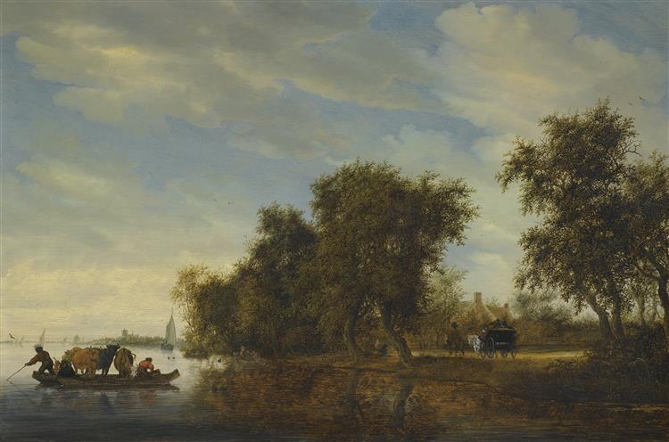 A River Landscape with a Ferry Boat, 1653 - Саломон ван Рейсдал