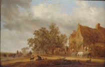 Halt in Front of An Inn - Salomon van Ruysdael