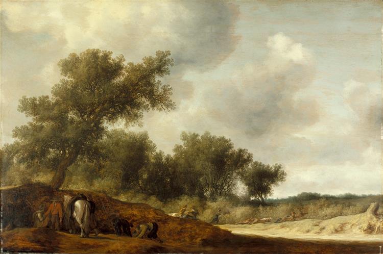 Landscape with Deer Hunters - Salomon van Ruysdael