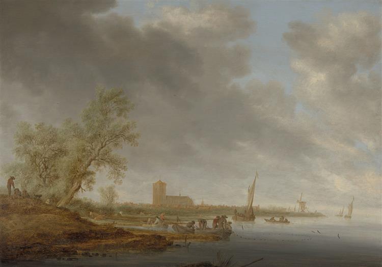 River Landscape with a View of Naarden - Salomon van Ruysdael