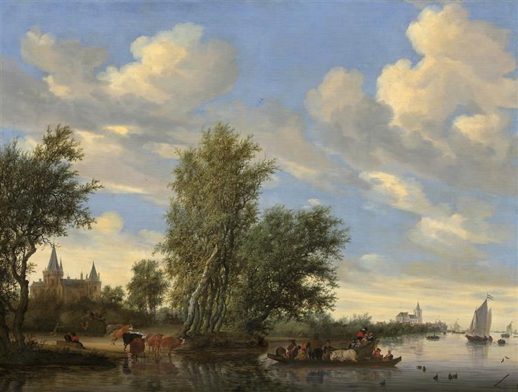 River Landscape with Ferry, 1649 - Саломон ван Рёйсдал