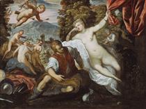 Venus and Mars with Cupid and the Three Graces in a Landscape - Domenico Tintoretto