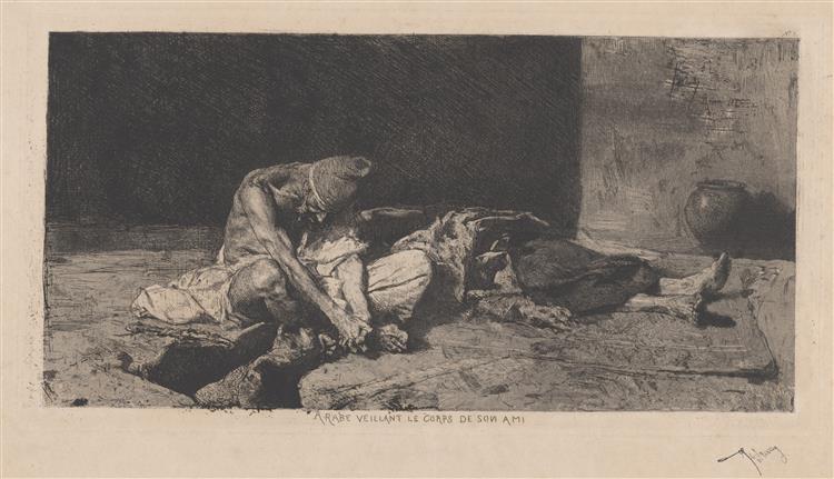 Arab watching over the body of his friend - Mariano Fortuny