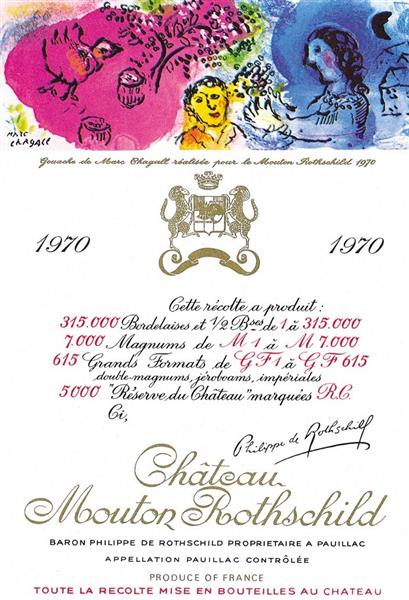 Винная этикетка "Chateau Mouton Rothschild", 1970 - Марк Шагал