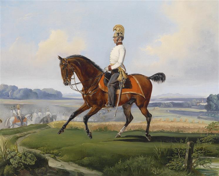 Portrait of First Lieutenant Theodor von Klein on horseback - Oswald Achenbach