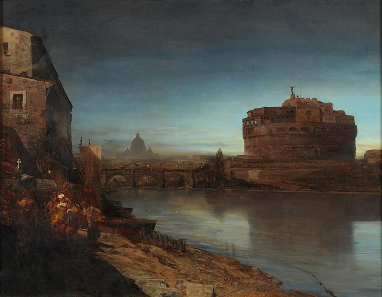 View of the Tiber with a view of the Castel Sant'Angelo, 1882 - Oswald Achenbach