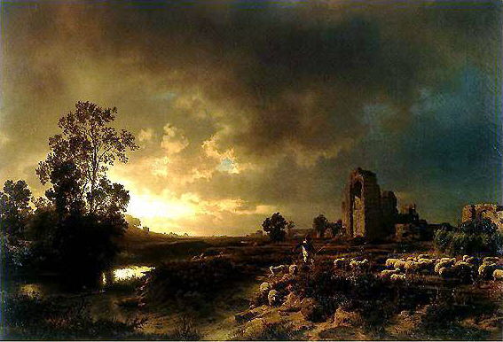 Evening mood in the Campagna, 1850 - Освальд Ахенбах