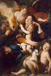 Holy Family with John the Baptist and An Angel - Giulio Cesare Procaccini