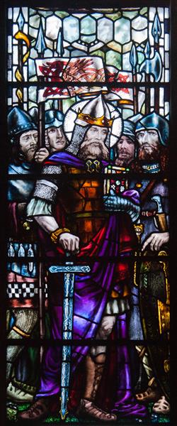 King Cormac of Cashel as Bishop, Warrior and Scribe. St. Patrick's Cathedral in Dublin (detail), c.1906 - Sarah Purser