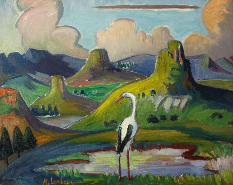 Landscape with White Stork - Maggie Laubser