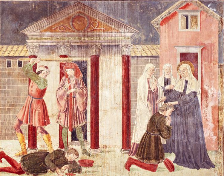 Santa Francesca Romana Guarisce Un Giovane Morente, Monastero Di Tor De Specchi, 1468 - Антоніаццо Романо