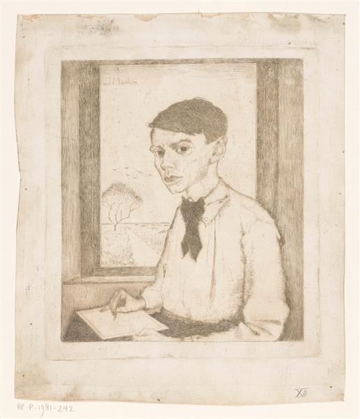 Self-portrait, drawing near a window, 1913 - Jan Mankes