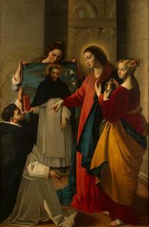 Maino La Virgen con Santa María Magdalena y Santa Catalina aparecen ante un monje Dominico en Soriano - Juan Bautista Maíno