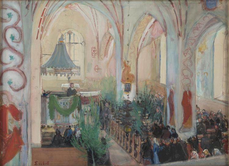 Midsummer Day Service in Lohja Church, 1899 - Магнус Енкель