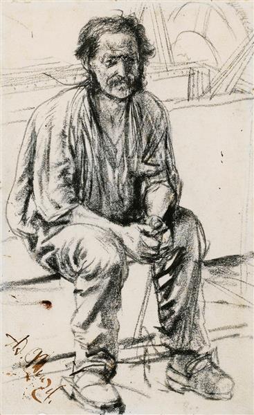 Young seated worker - Adolph von Menzel