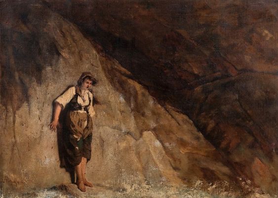 Scared girl near a rock - Alexandre Antigna