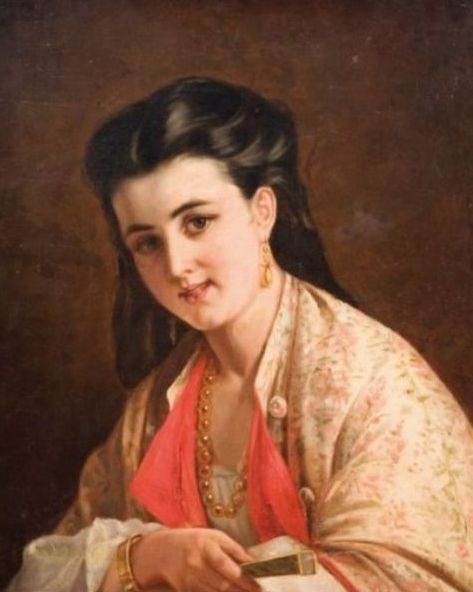 Молода жінка з віялом, 1873 - Alexandre Antigna