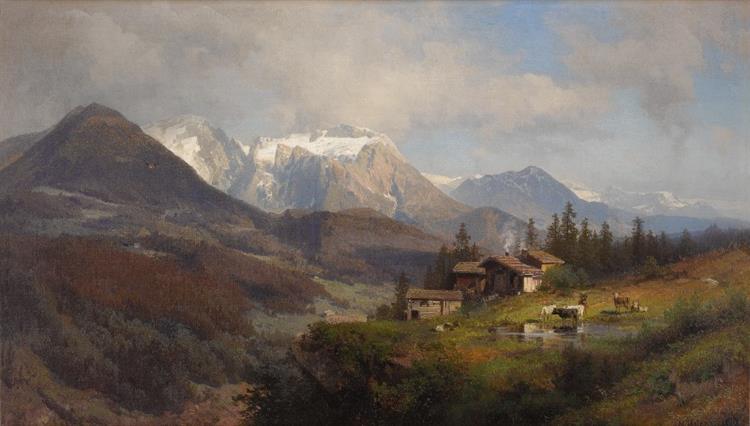 An Alpine Village - Hermann Ottomar Herzog
