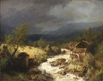 Mill on a Torrent - Hermann Ottomar Herzog