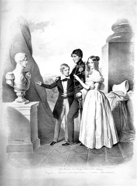 The children (Ferdinand II, August, Viktoria) Duke Ferdinand of Saxe-Coburg-Gotha, 1838 - Josef Kriehuber