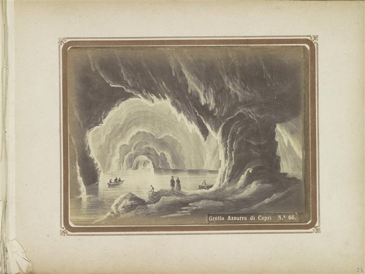 Photo reproduction of (presumably) a drawing of the Blue Grotto on Capri, c.1860 - Roberto Rive