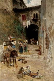 Girls delivering Grapes to a Village - Aurelio Tiratelli