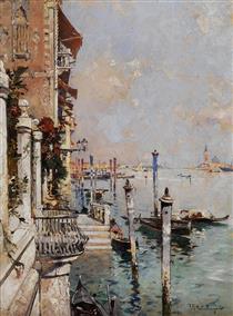 Venedig, Blick von einem Kanal über den Canal Grande hin zur Kirche San Giorgio - Франц Рихард Унтербергер