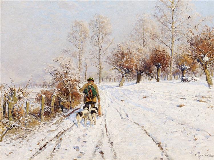 Hunter in the snow - Hugo Mühlig