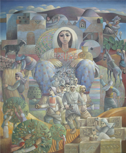 The Village Awakens, 1988 - Sliman Mansour