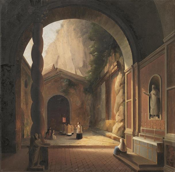 View of the courtyard of a monastery - Vincenzo Abbati