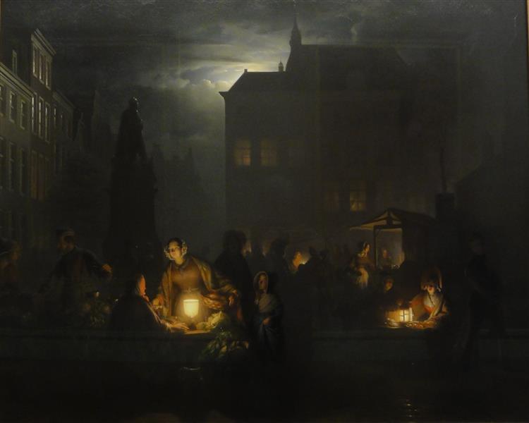 Night market in Antwerp, 1843 - Петрус ван Шендель