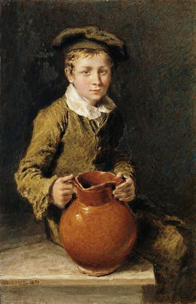 A boy seated on a bench with a pitcher, 1839 - Уильям Генри Хант