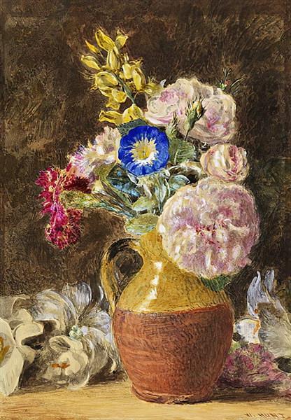 Mixed flowers in a brown and fawn Jug, c.1860 - Уильям Генри Хант