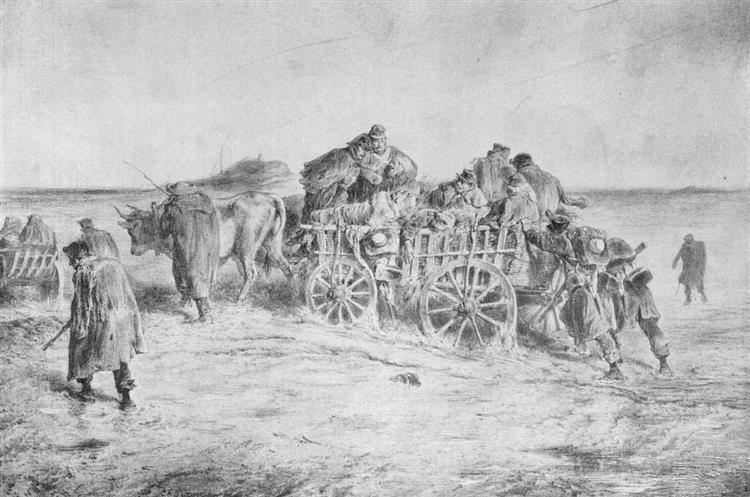 Transport of the wounded (petroglyph), 1849 - Август фон Петтенкофен