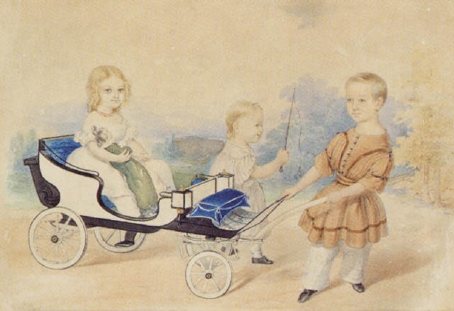 Children playing with carts in a landscape, 1842 - Johann Baptist Clarot