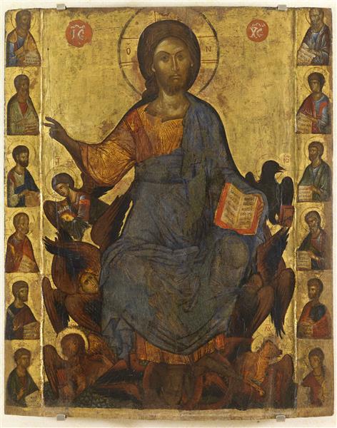 Christ in glory with apostles, c.1350 - Orthodox Icons