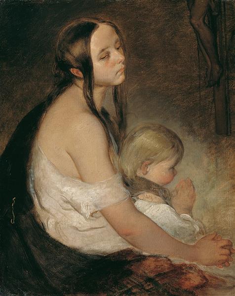 Mother With Child Under The Crucifix - Peter Fendi