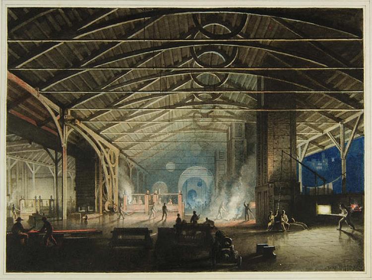 Cyfarthfa Ironworks Interior at Night, 1825 - Penry Williams