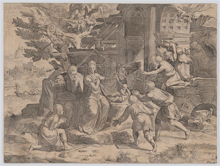 The Adoration of the Shepherds, 1569 - Корнеліс Корт
