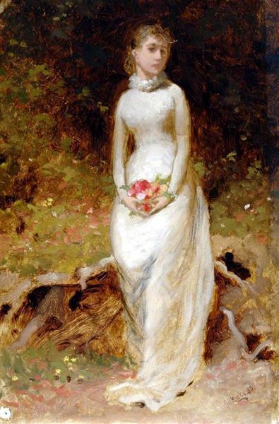 Lady in white dress holding flowers, 1880 - George Elgar Hicks