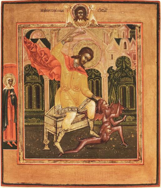 Saint Nikita slaying the demon, c.1850 - Православные Иконы