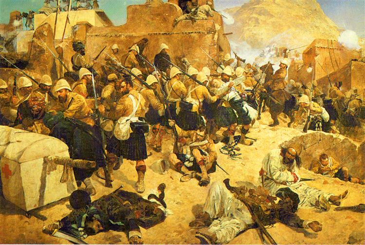 92nd Highlanders and 2nd Gurkhas Storming the Gaudi Mullah Sahibdad at Kandahar 1 September 1880, c.1890 - Richard Caton Woodville Jr.