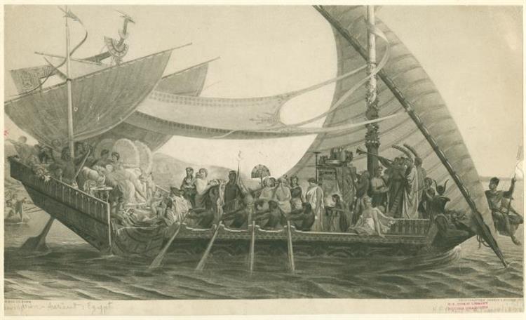 Mark Antony and Cleopatra aboard an Egyptian barge (print reproduction), 1891 - Анри-Пьер Пику
