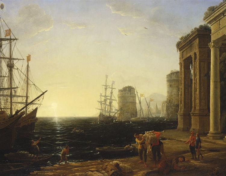 Harbour Scene at Sunset, 1643 - 克勞德．熱萊