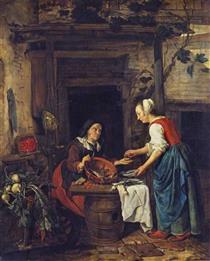 An Old Woman Selling Fish - Gabriël Metsu