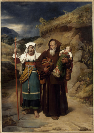 Religious rescuing a wounded pilgrim, 1826 - Жан-Виктор Шнетц