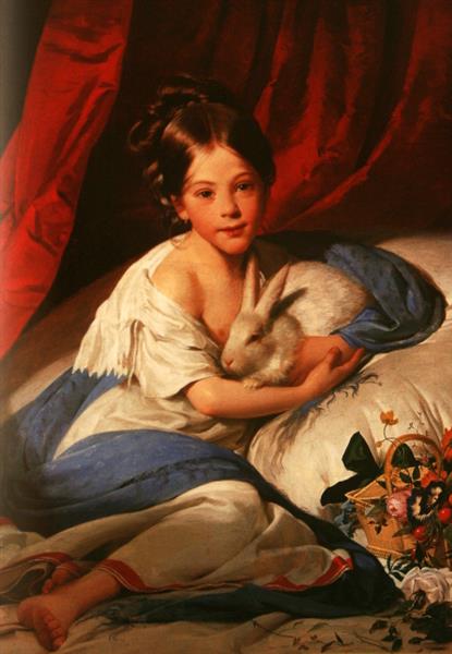 Little Bertha von Neuhaus with a hare, 1830 - Фридрих фон Амерлинг