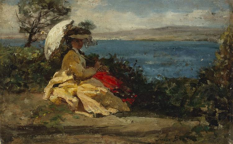 Woman in the umbrella, Douarnenez Bay, c.1871 - Jules Breton