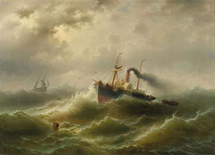 Steamboat in a Storm on the North Sea - Albert Rieger