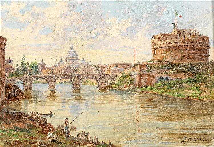A View of Rome with Castel Sant’Angelo, Ponte Sant’Angelo and St Peter’s Basilica in the Background - Antonietta Brandeis